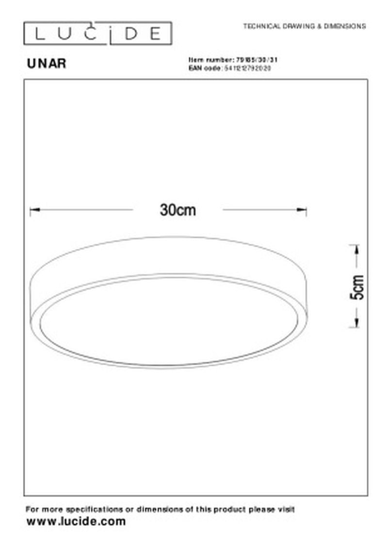 Lucide UNAR - Zapustené stropné svietidlo - Ø 30 cm - LED Rozm. - 1x18W 2700K - 3 StepDim - Biela